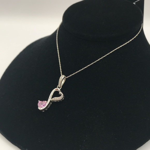 925 LA Silver Heart Necklace with Pink Gemstone - Picture 3 of 11